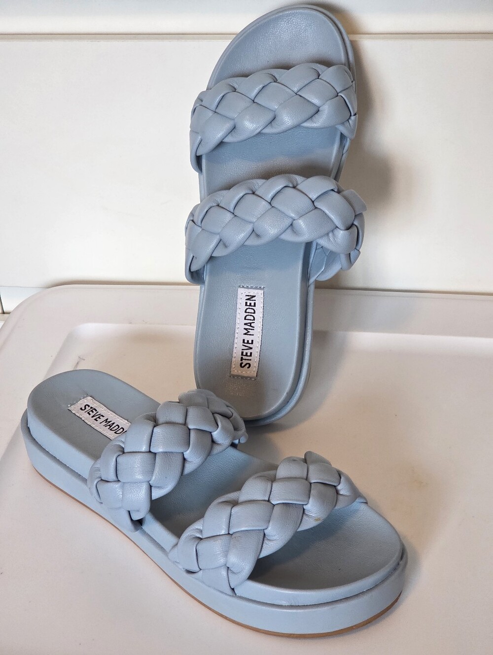 Steve Madden Dusty Blue Braided Puffy Platform Sandals Sz 37 Soft Girl Preppy